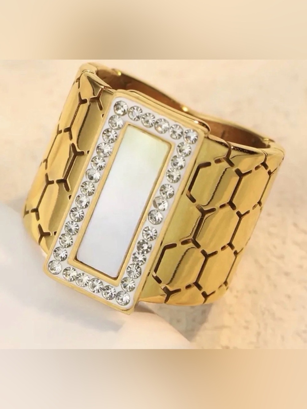 Gold Crystal Rectangle Stretch Bracelet for Women